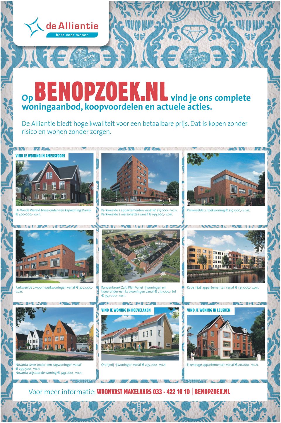 000,- v.o.n. Parkweelde 2 woon-werkwoningen vanaf 320.000,- v.o.n. Randenbroek Zuid Plan Vallei rijwoningen en twee-onder-een kapwoningen vanaf 219.000,- tot 359.000,- v.o.n. Kade 3828 appartementen vanaf 135.