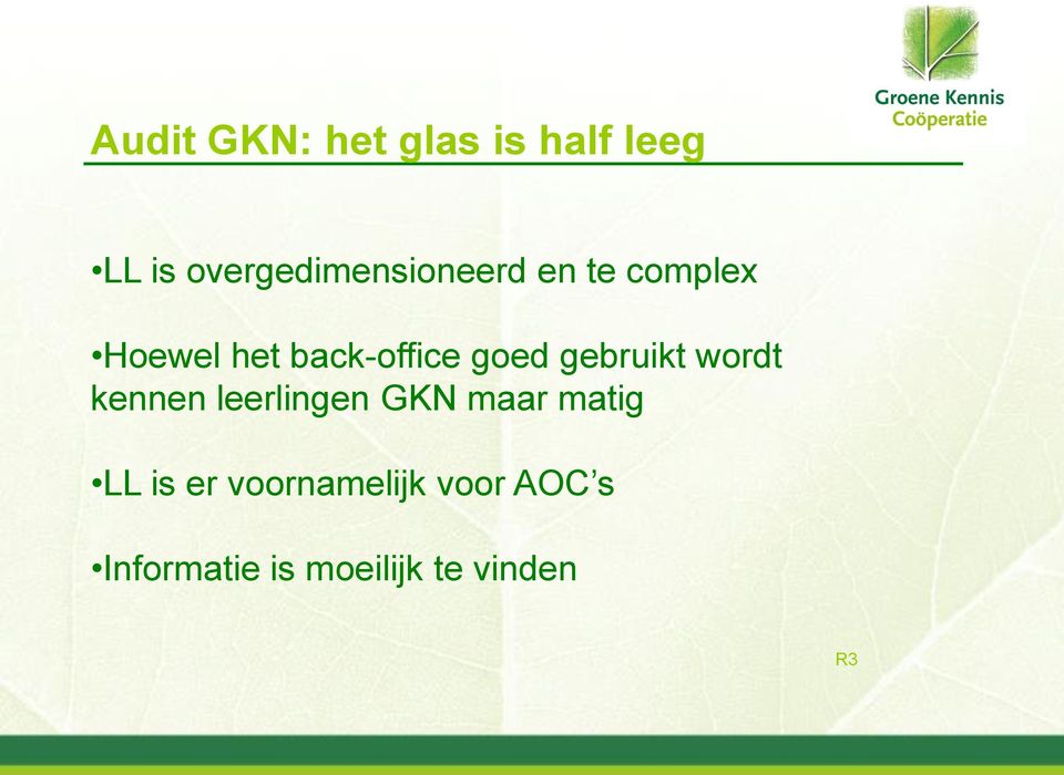 back-office goed gebruikt wordt kennen leerlingen GKN