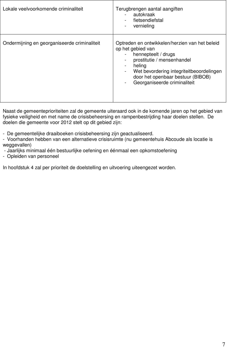 de gemeenteprioriteiten zal de gemeente uiteraard ook in de komende jaren op het gebied van fysieke veiligheid en met name de crisisbeheersing en rampenbestrijding haar doelen stellen.