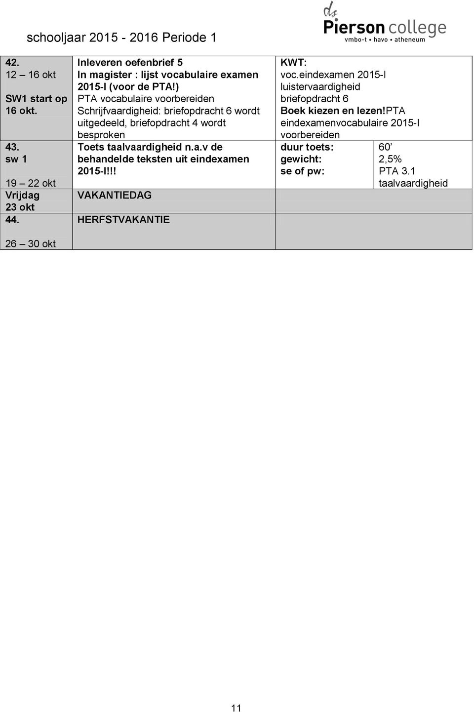 ) PTA vocabulaire voorbereiden Schrijfvaardigheid: briefopdracht 6 wordt uitgedeeld, briefopdracht 4 wordt besproken Toets