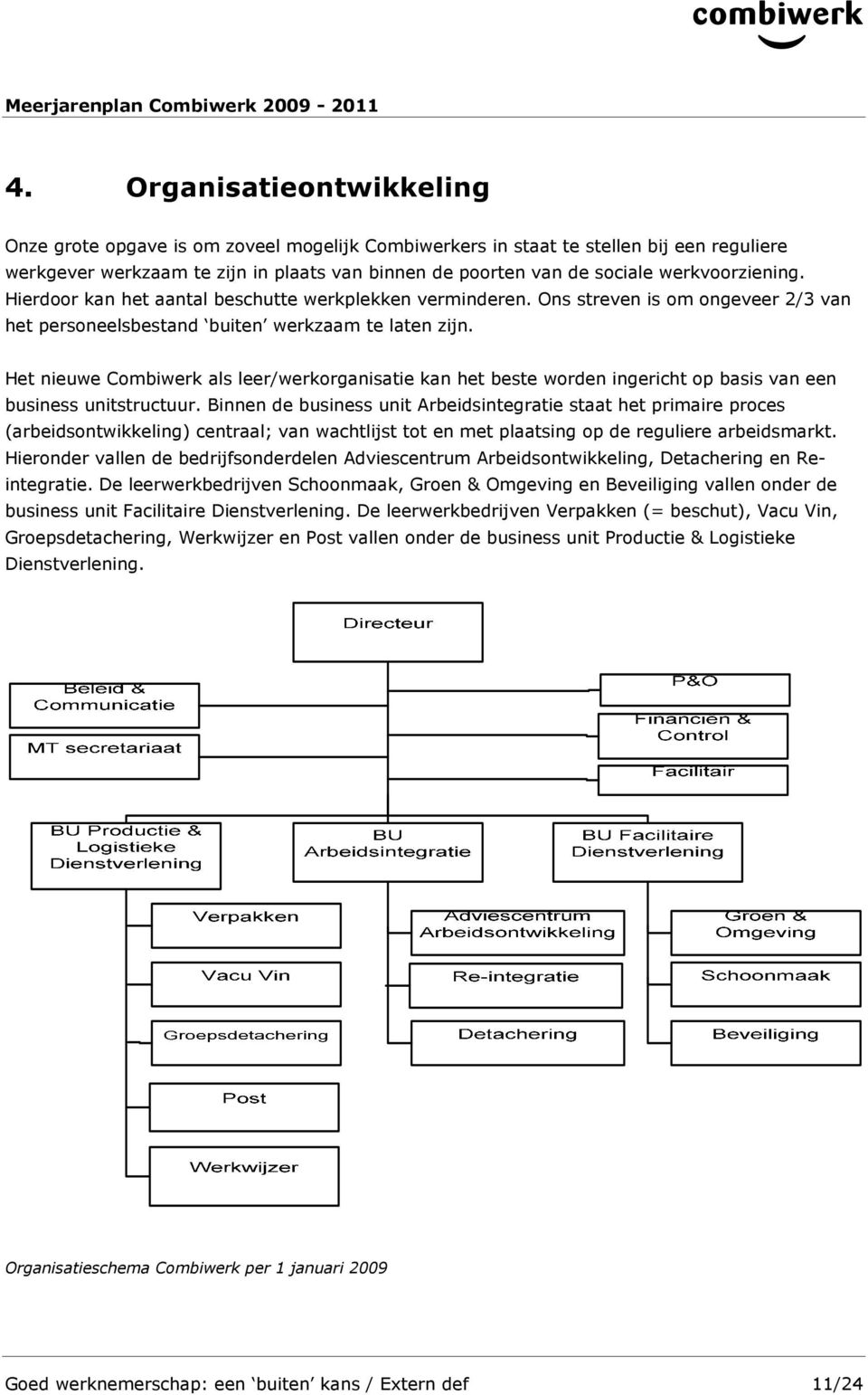 Het nieuwe Combiwerk als leer/werkorganisatie kan het beste worden ingericht op basis van een business unitstructuur.