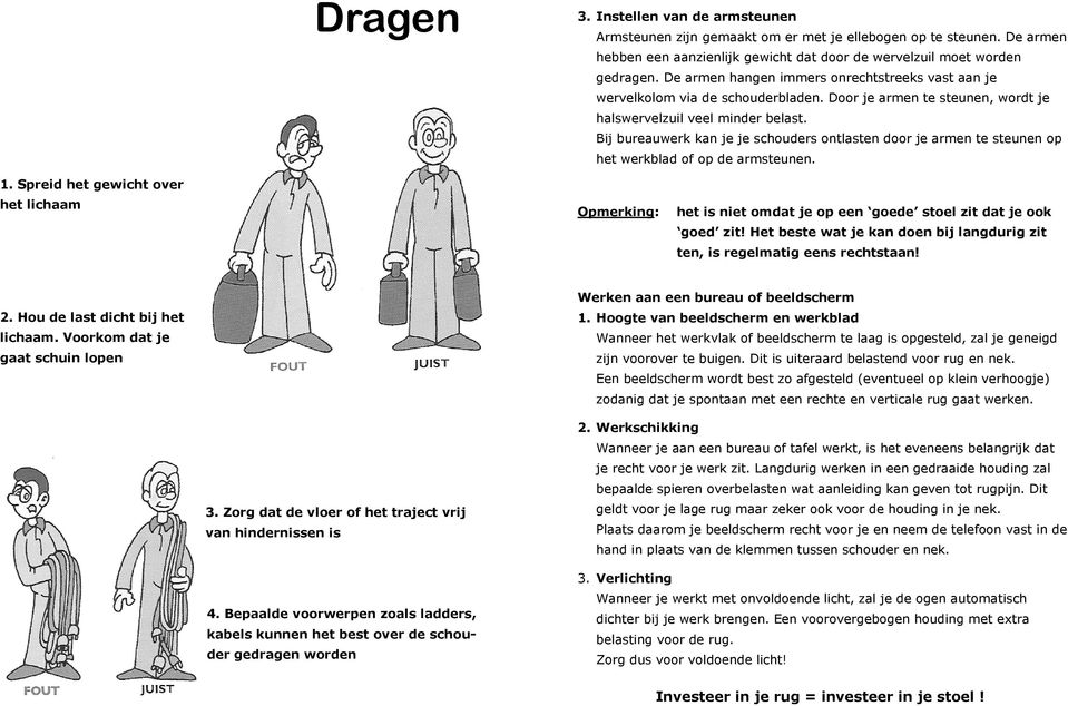 Bij bureauwerk kan je je schouders ontlasten door je armen te steunen op het werkblad of op de armsteunen. 1.