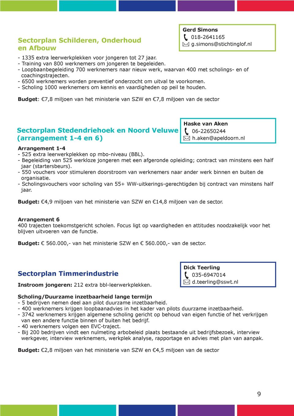 - Scholing 1000 werknemers om kennis en vaardigheden op peil te houden. Budget: 7,8 miljoen van het ministerie van SZW en 7,8 miljoen van de sector 018-2641165 g.simons@stichtinglof.