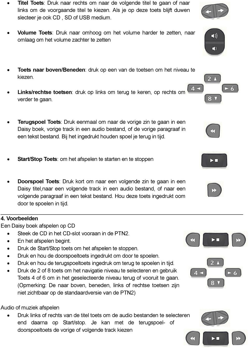 Links/rechtse toetsen: druk op links om terug te keren, op rechts om verder te gaan.