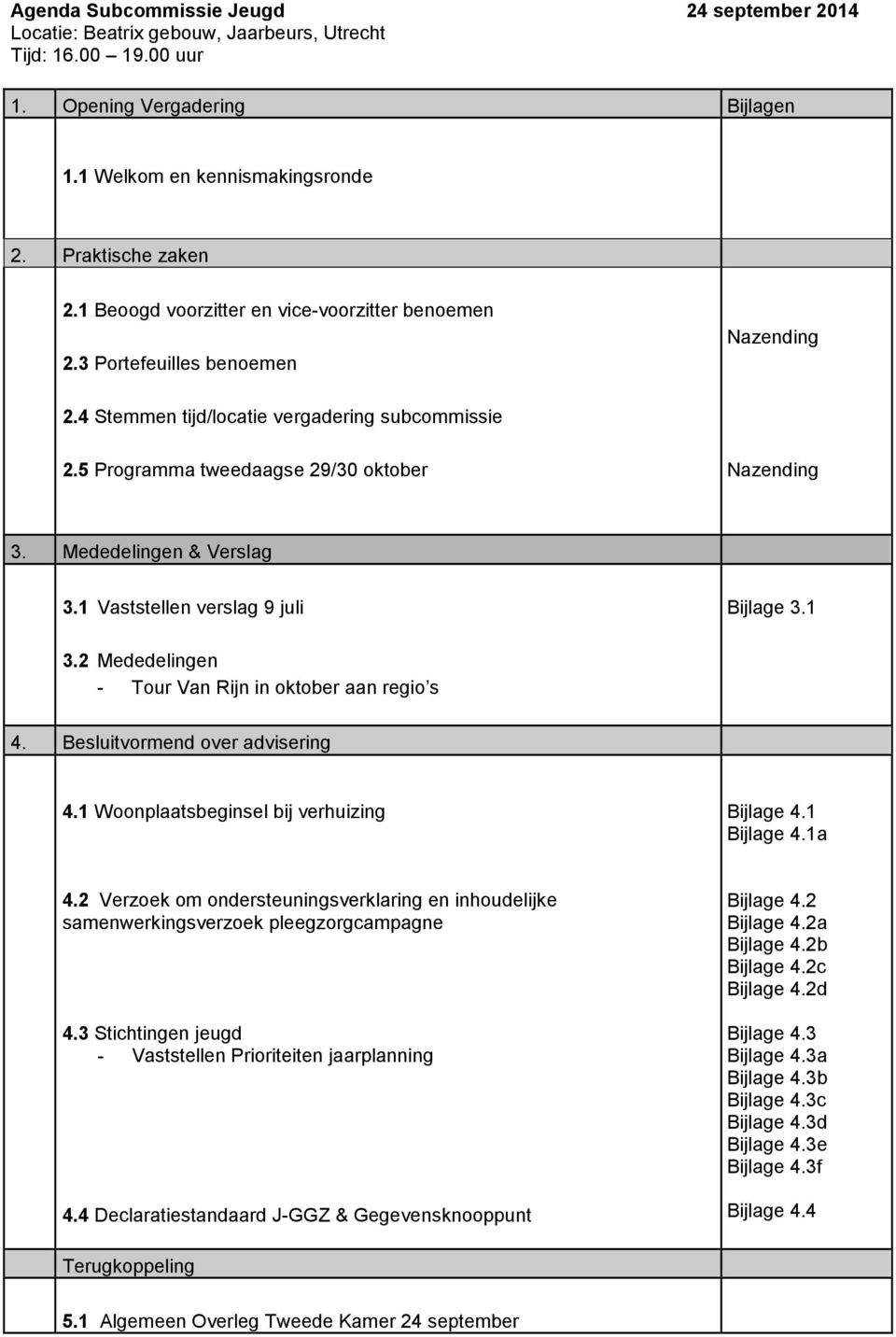 Mededelingen & Verslag 3.1 Vaststellen verslag 9 juli Bijlage 3.1 3.2 Mededelingen - Tour Van Rijn in oktober aan regio s 4. Besluitvormend over advisering 4.