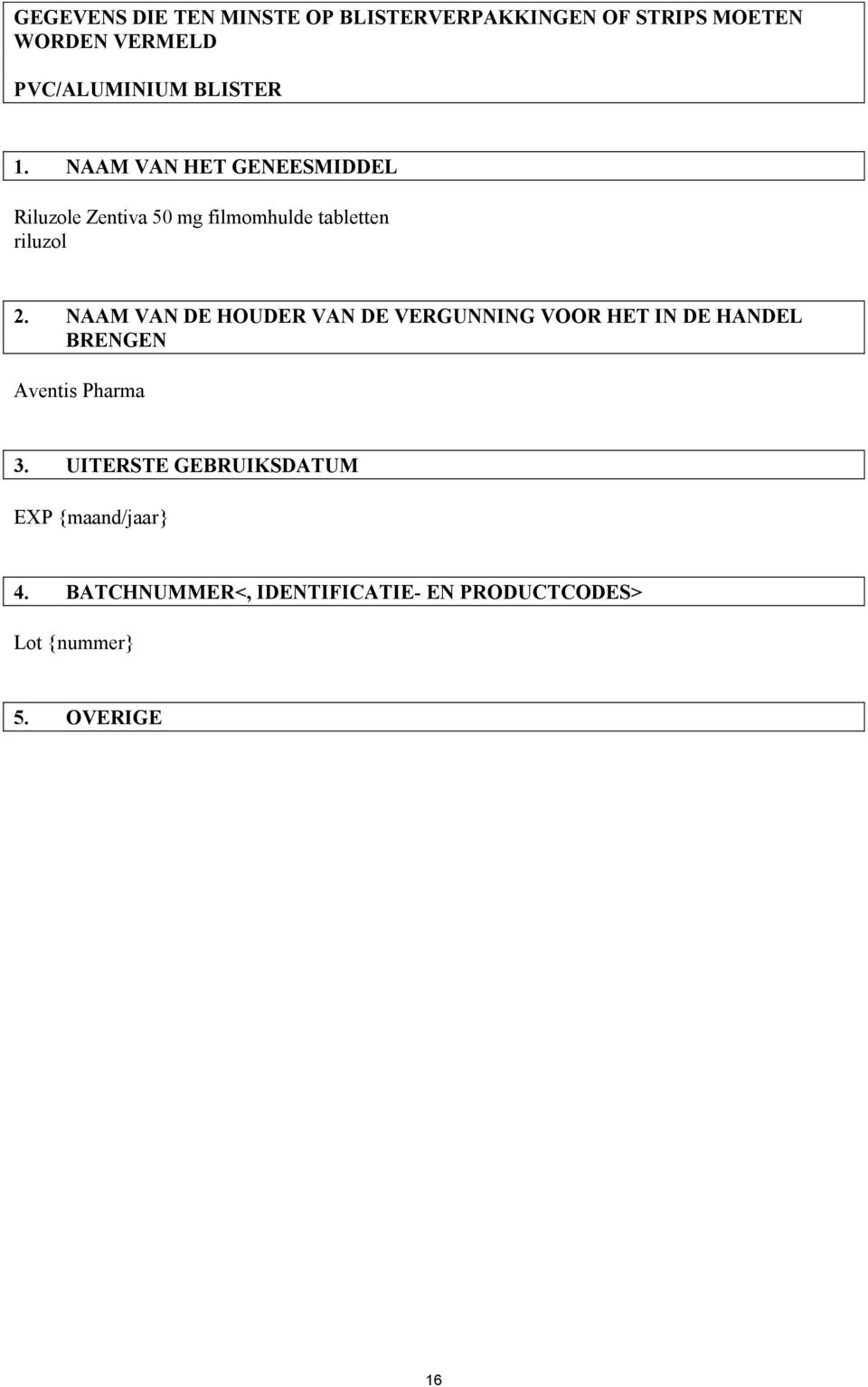 NAAM VAN DE HOUDER VAN DE VERGUNNING VOOR HET IN DE HANDEL BRENGEN Aventis Pharma 3.