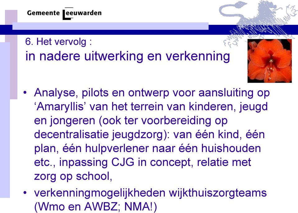 decentralisatie jeugdzorg): van één kind, één plan, één hulpverlener naar één huishouden etc.