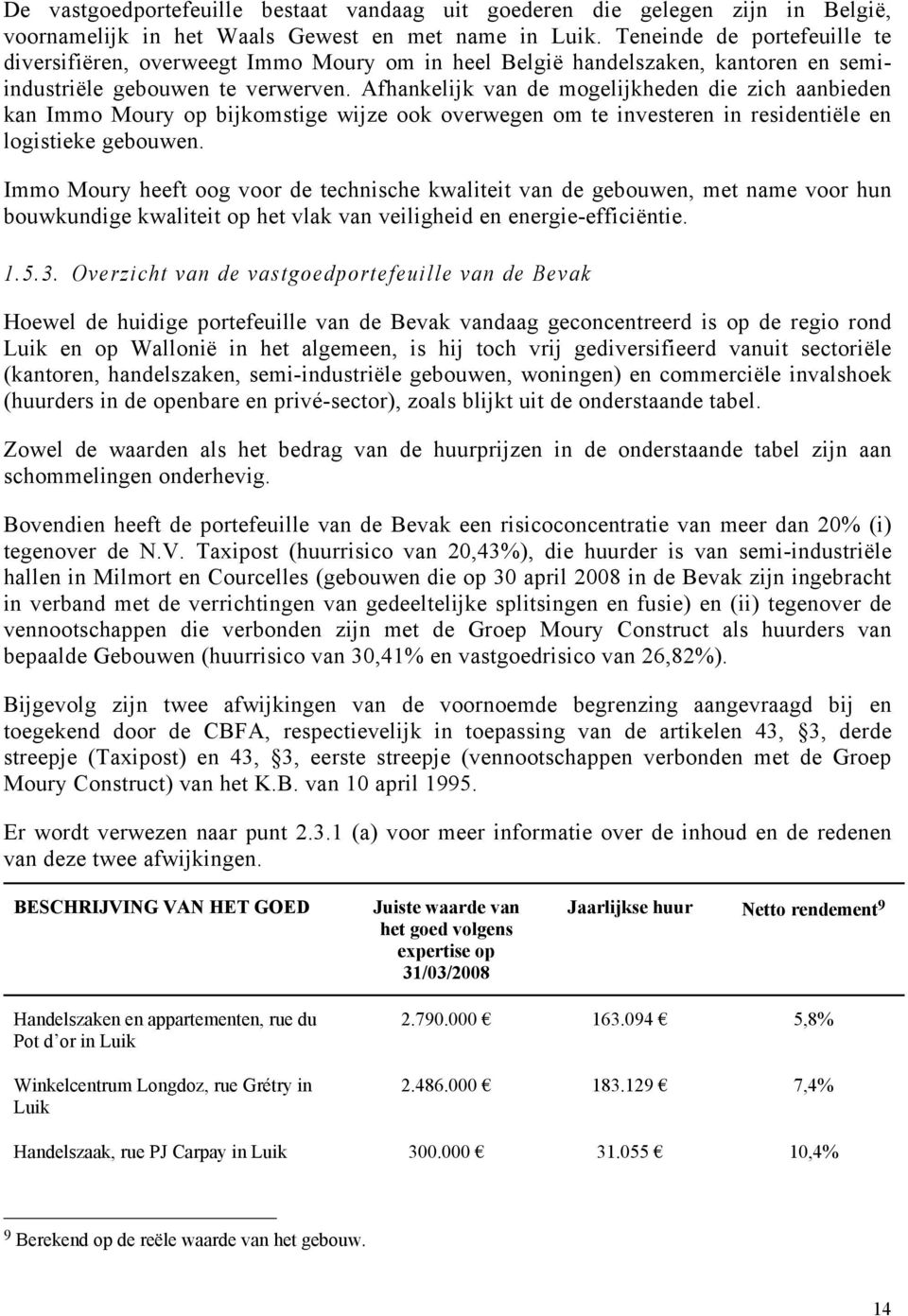 Afhankelijk van de mogelijkheden die zich aanbieden kan Immo Moury op bijkomstige wijze ook overwegen om te investeren in residentiële en logistieke gebouwen.