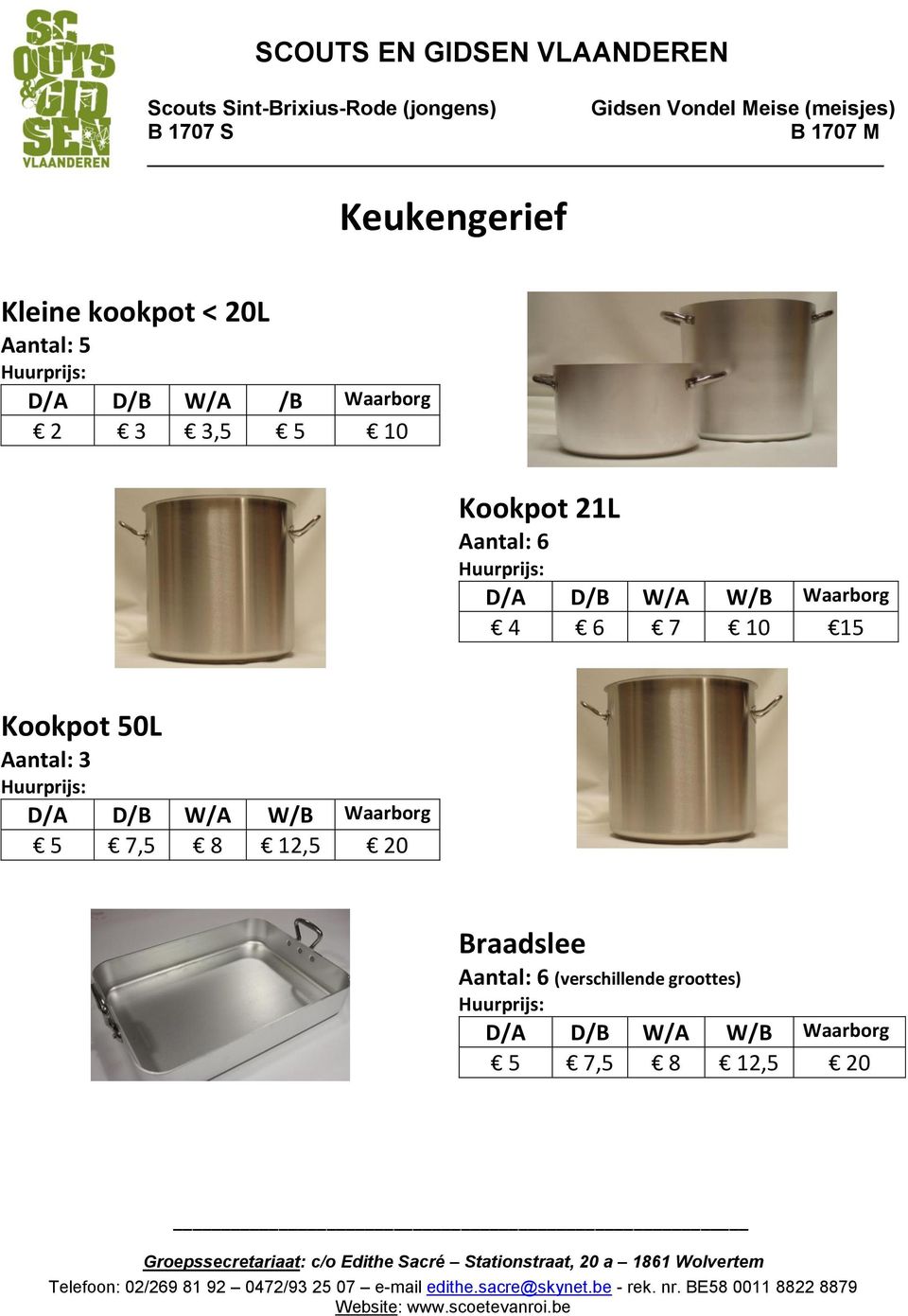 Aantal: 6 4 6 7 10 15 Kookpot 50L 5 7,5 8 12,5 20