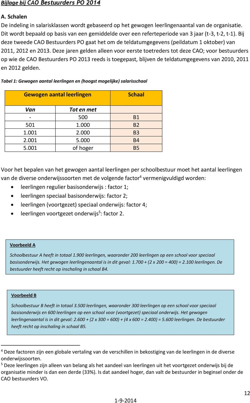 Bij deze tweede CAO Bestuurders PO gaat het om de teldatumgegevens (peildatum 1 oktober) van 2011, 2012 en 2013.