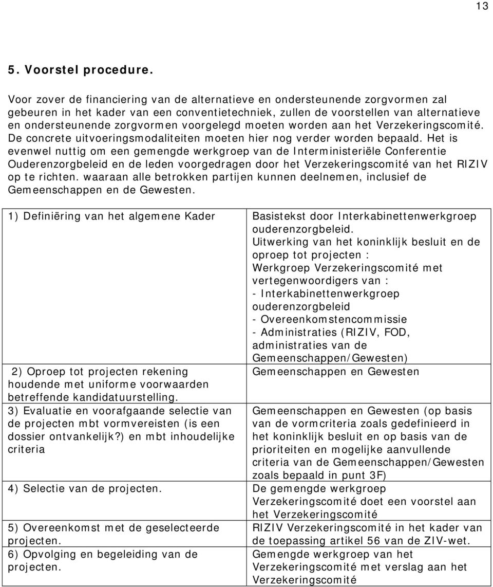 voorgelegd moeten worden aan het Verzekeringscomité. De concrete uitvoeringsmodaliteiten moeten hier nog verder worden bepaald.