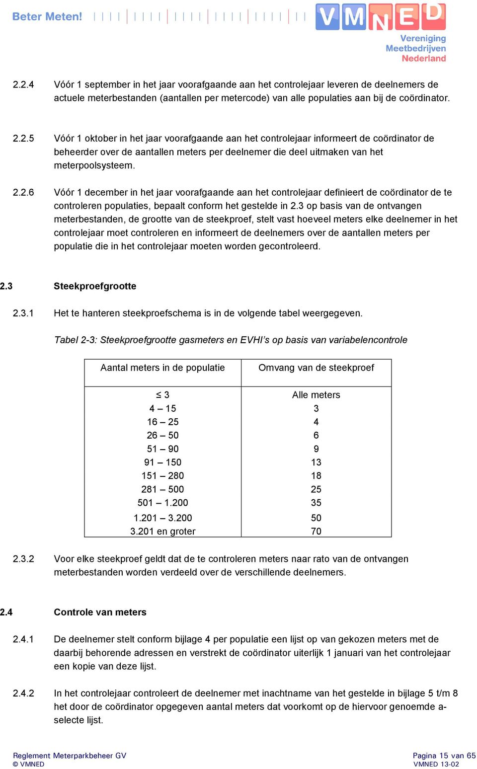 3 op basis van de ontvangen meterbestanden, de grootte van de steekproef, stelt vast hoeveel meters elke deelnemer in het controlejaar moet controleren en informeert de deelnemers over de aantallen