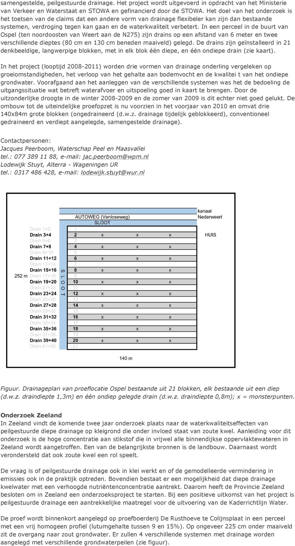 In een perceel in de buurt van Ospel (ten noordoosten van Weert aan de N275) zijn drains op een afstand van 6 meter en twee verschillende dieptes (80 cm en 130 cm beneden maaiveld) gelegd.