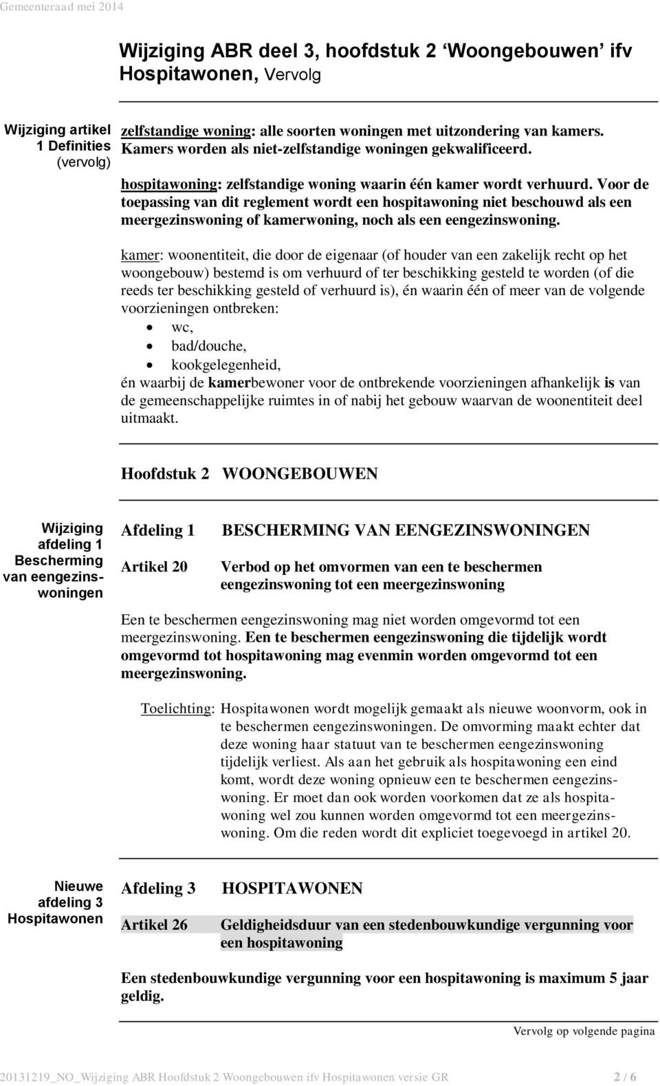 Voor de toepassing van dit reglement wordt een hospitawoning niet beschouwd als een meergezinswoning of kamerwoning, noch als een eengezinswoning.