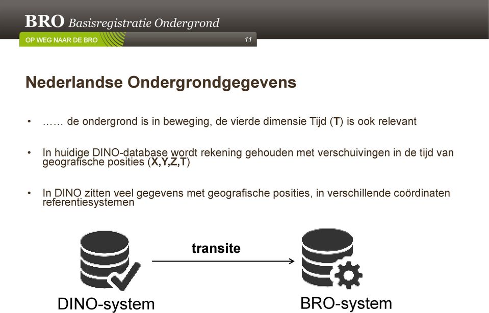 in de tijd van geografische posities (X,Y,Z,T) In DINO zitten veel gegevens met