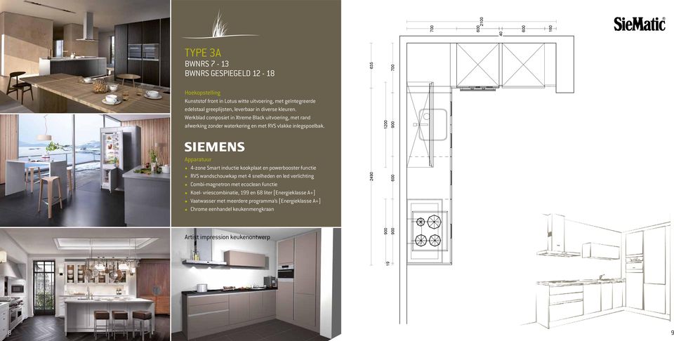 Apparatuur 4-zone Smart inductie kookplaat en powerbooster functie RVS wandschouwkap met 4 snelheden en led verlichting Combi-magnetron met ecoclean functie Koel- vriescombinatie, 199 en 68 liter