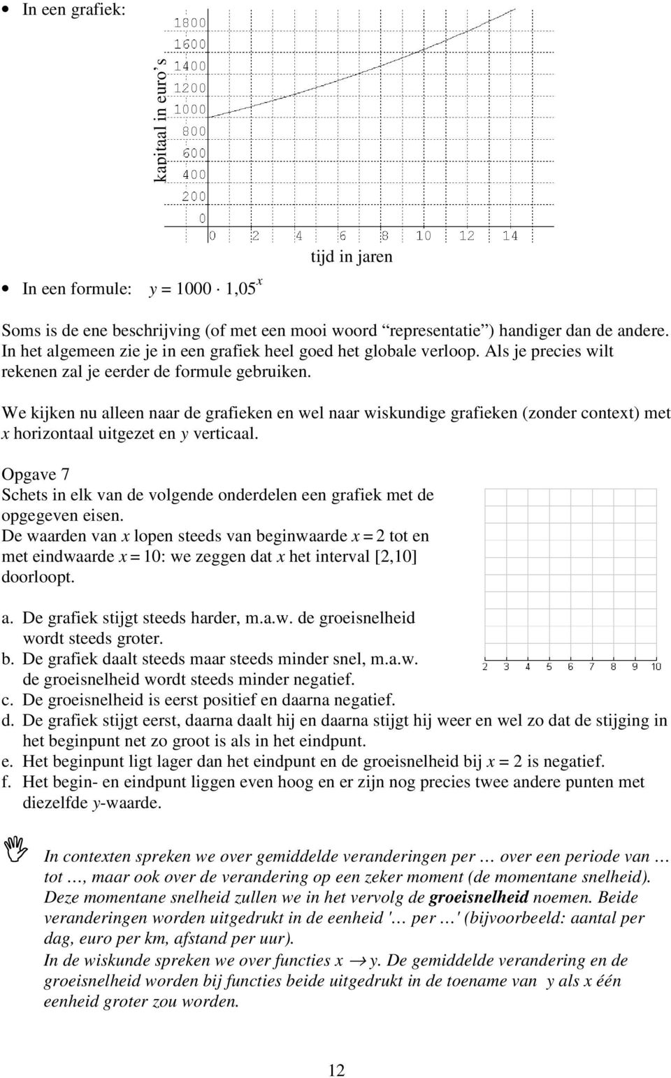 We kijken nu alleen naar de grafieken en wel naar wiskundige grafieken (zonder context) met x horizontaal uitgezet en y verticaal.