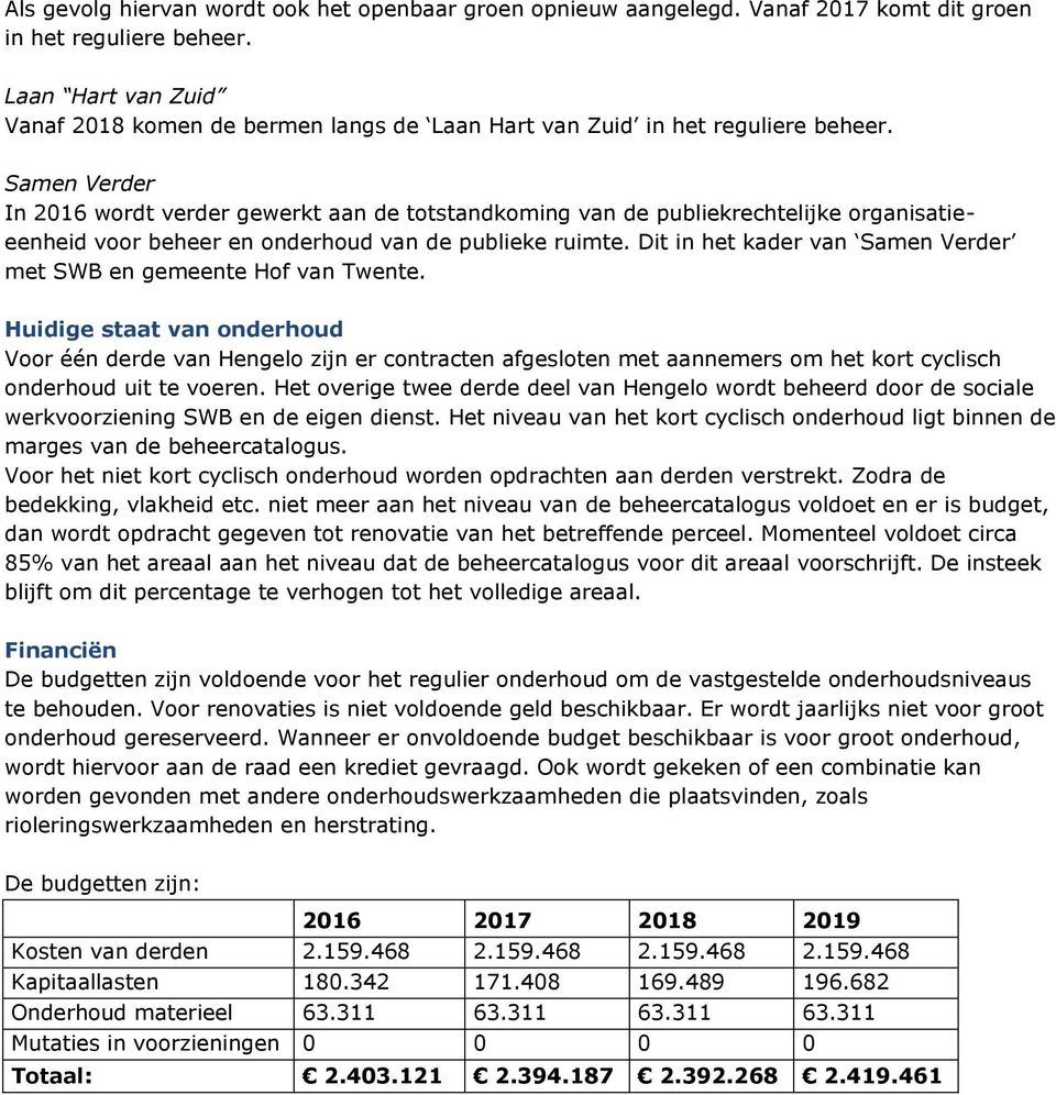 Samen Verder In 2016 wordt verder gewerkt aan de totstandkoming van de publiekrechtelijke organisatieeenheid voor beheer en onderhoud van de publieke ruimte.