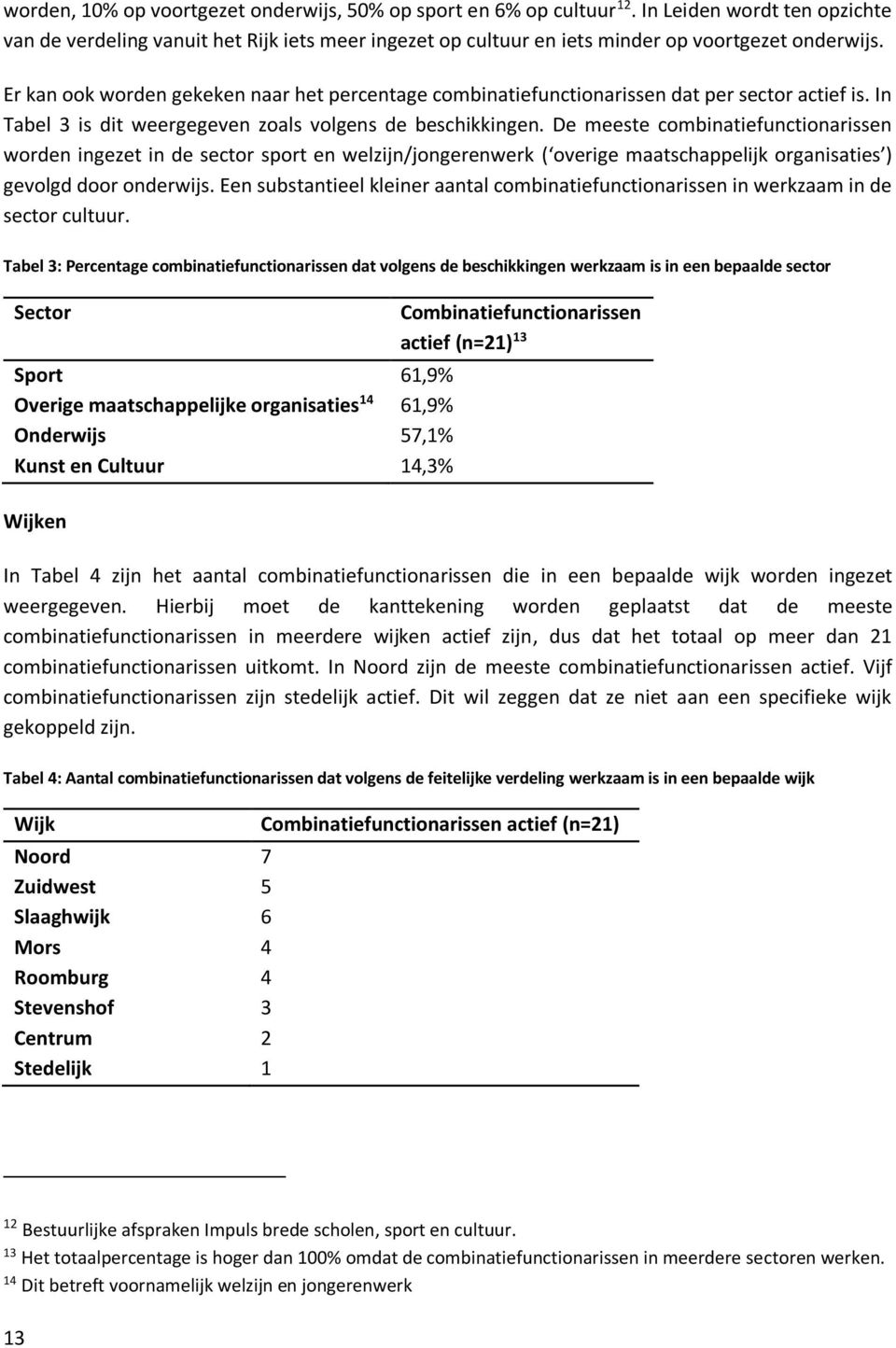 Er kan ook worden gekeken naar het percentage combinatiefunctionarissen dat per sector actief is. In Tabel 3 is dit weergegeven zoals volgens de beschikkingen.