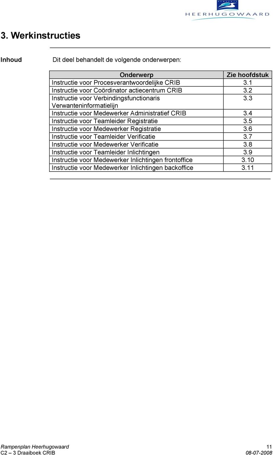 3 Verwanteninformatielijn Instructie voor Medewerker Administratief CRIB 3.4 Instructie voor Teamleider Registratie 3.5 Instructie voor Medewerker Registratie 3.