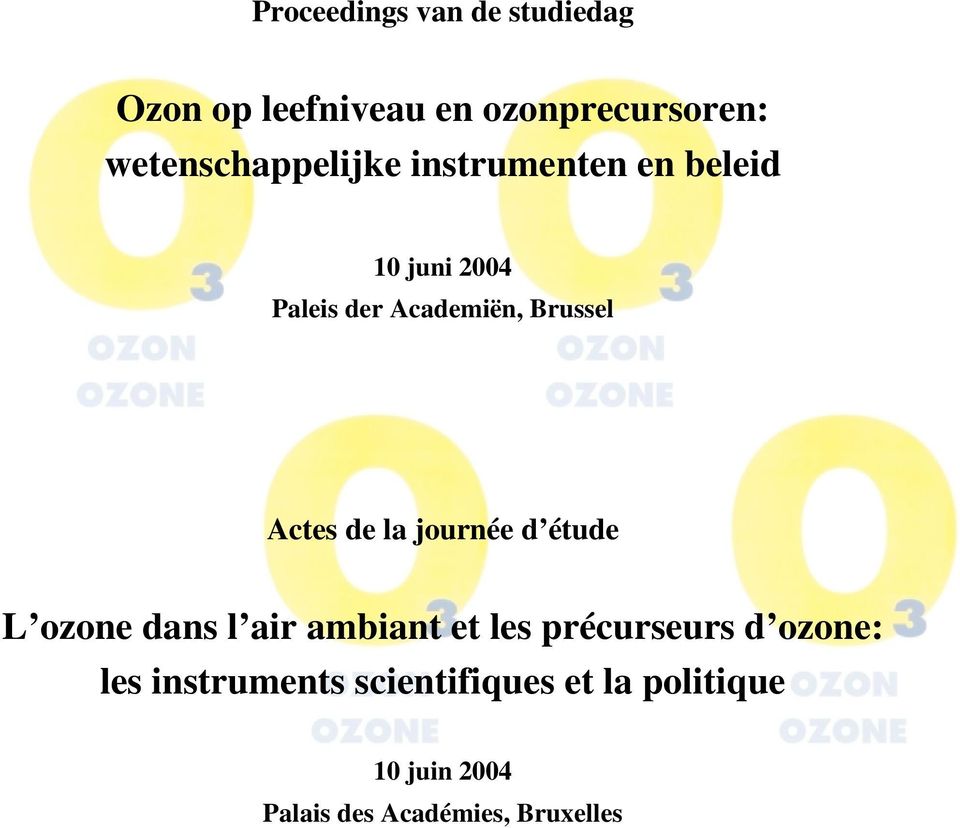 Brussel Actes de la journée d étude L ozone dans l air ambiant et les précurseurs