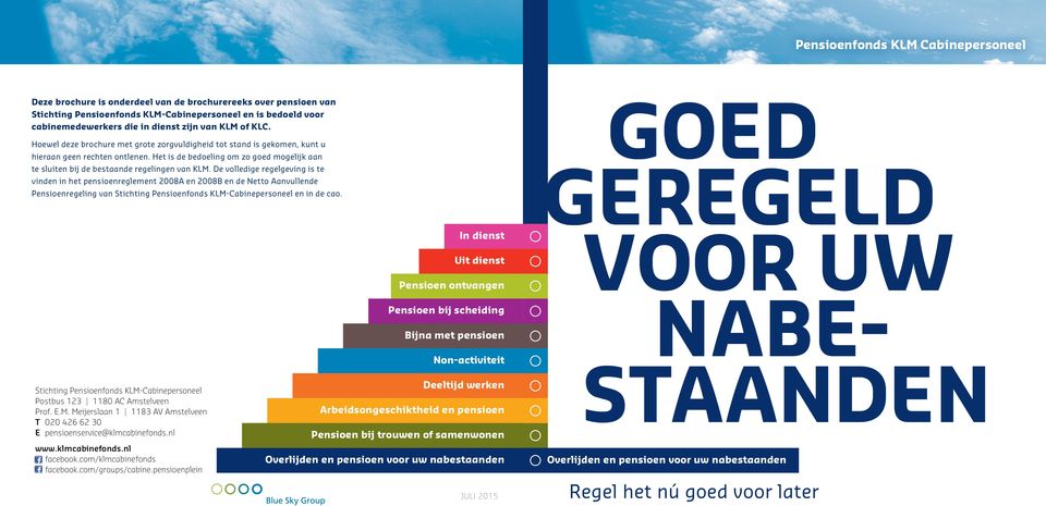De volledige regelgeving is te vinden in het pensioenreglement 2008A en 2008B en de Netto Aanvullende Pensioenregeling van Stichting Pensioenfonds KLM-Cabinepersoneel en in de cao.