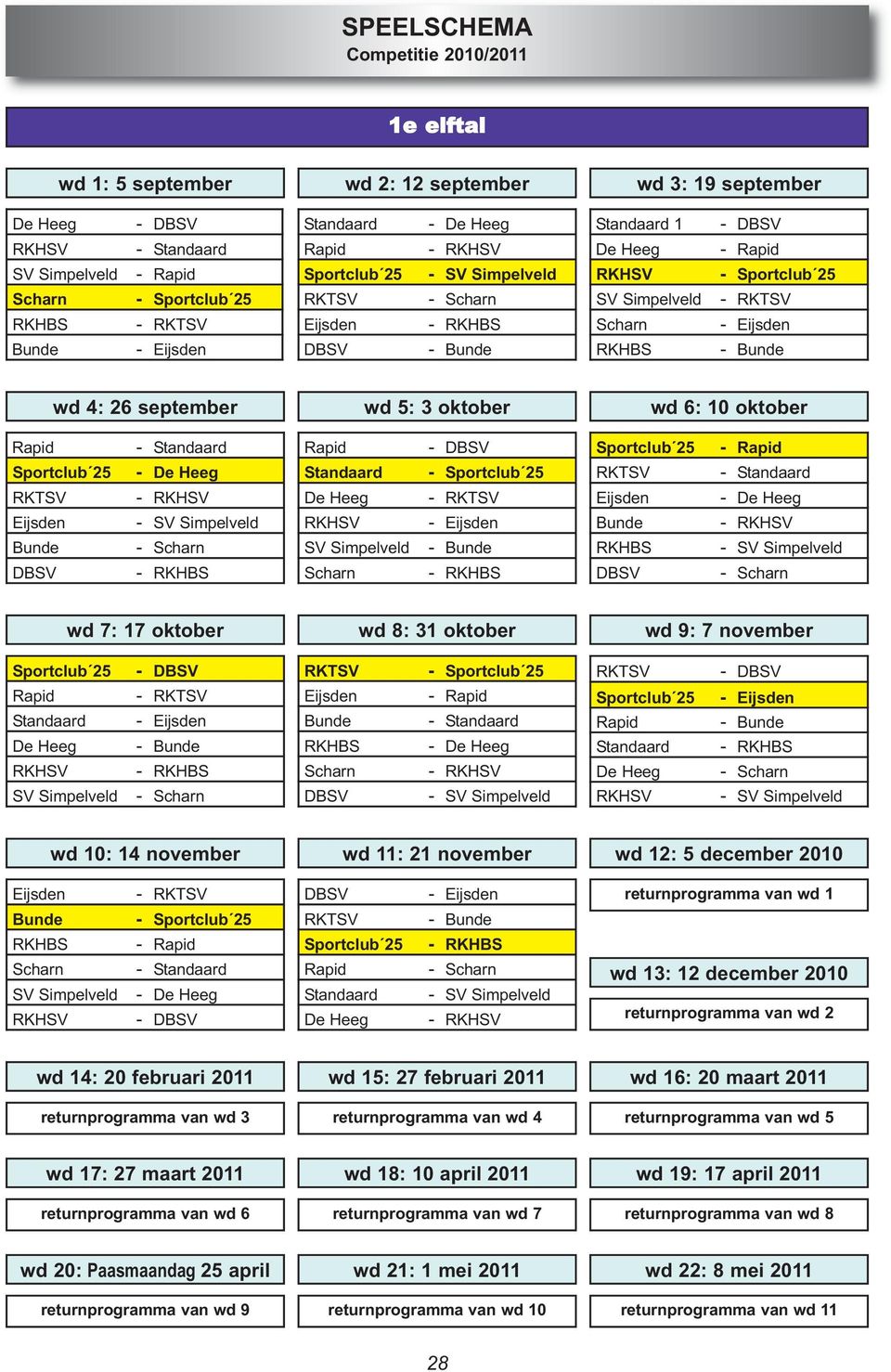 RKTSV - Eijsden - Bunde wd 4: 26 september wd 5: 3 oktober wd 6: 10 oktober Rapid Sportclub 25 RKTSV Eijsden Bunde DBSV - Standaard - De Heeg - RKHSV - SV Simpelveld - Scharn - RKHBS Rapid Standaard