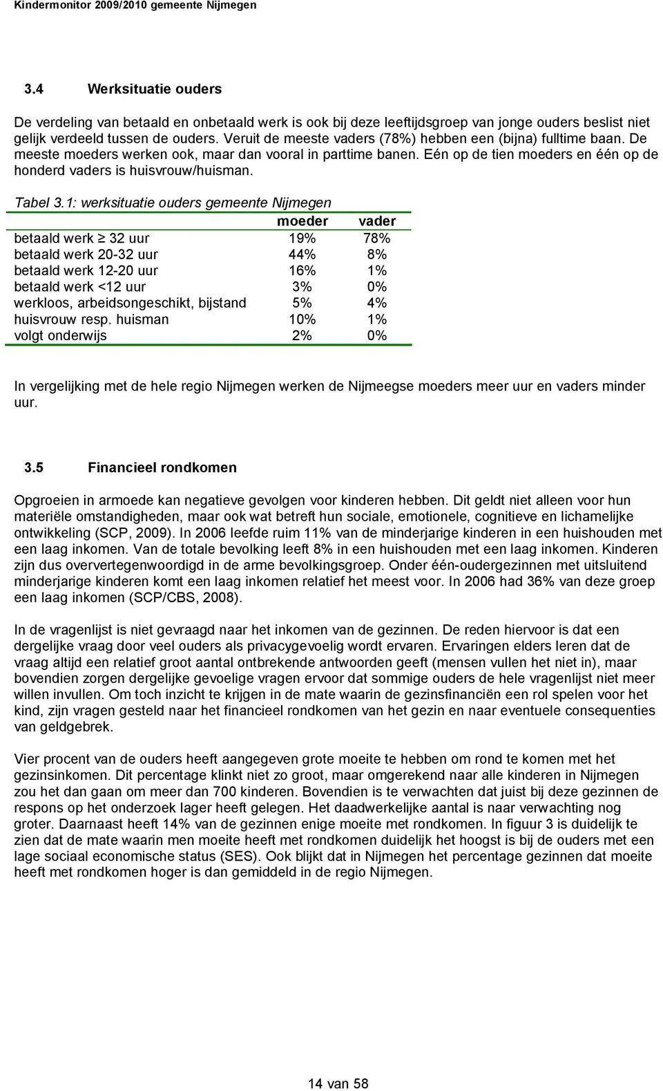 Eén op de tien moeders en één op de honderd vaders is huisvrouw/huisman. Tabel 3.