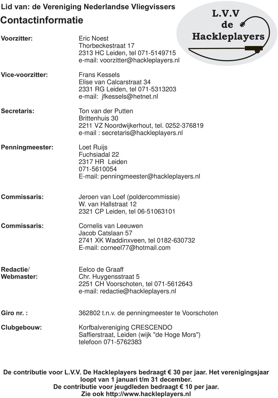 nl Loet Ruijs Fuchsiadal 22 2317 HR Leiden 071-5610054 E-mail: penningmeester@hackleplayers.nl Commissaris: Commissaris: Jeroen van Loef (poldercommissie) W.