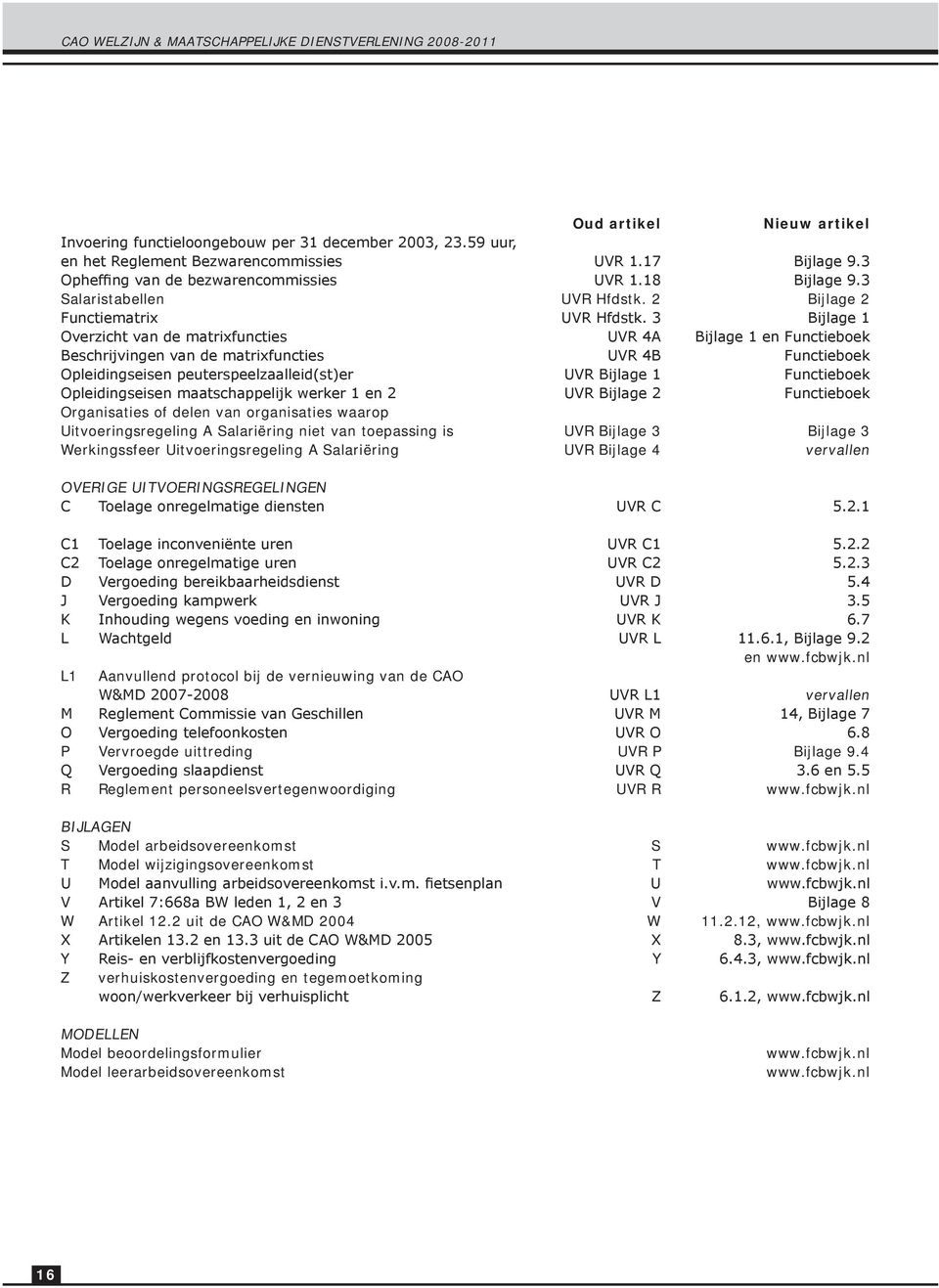 3 Bijlage 1 Overzicht van de matrixfuncties UVR 4A Bijlage 1 en Functieboek Beschrijvingen van de matrixfuncties UVR 4B Functieboek Opleidingseisen peuterspeelzaalleid(st)er UVR Bijlage 1 Functieboek