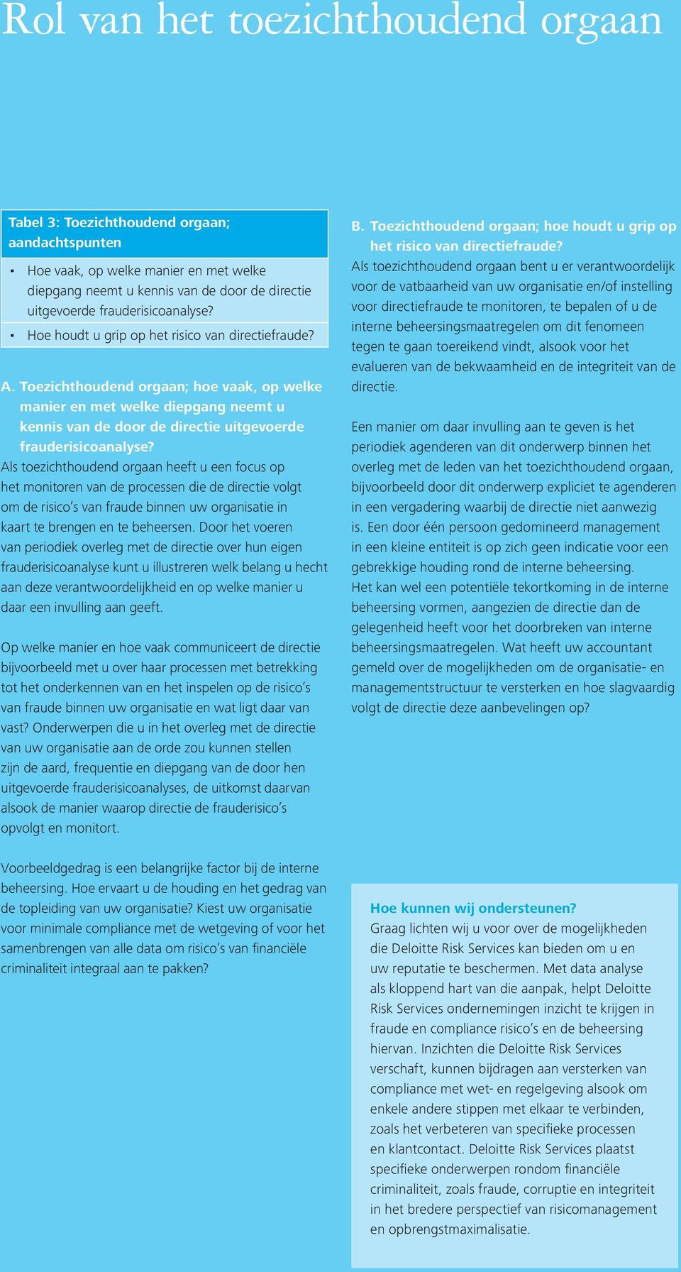 Toezichthoudend orgaan; hoe vaak, op welke manier en met welke diepgang neemt u kennis van de door de directie uitgevoerde frauderisicoanalyse?