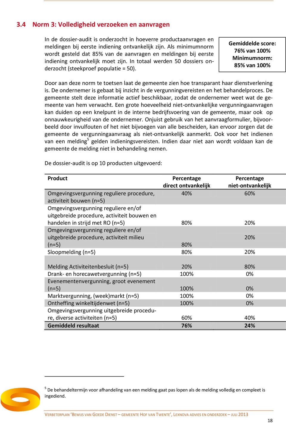 Gemiddelde score: 76% van 100% Minimumnorm: 85% van 100% Door aan deze norm te toetsen laat de gemeente zien hoe transparant haar dienstverlening is.