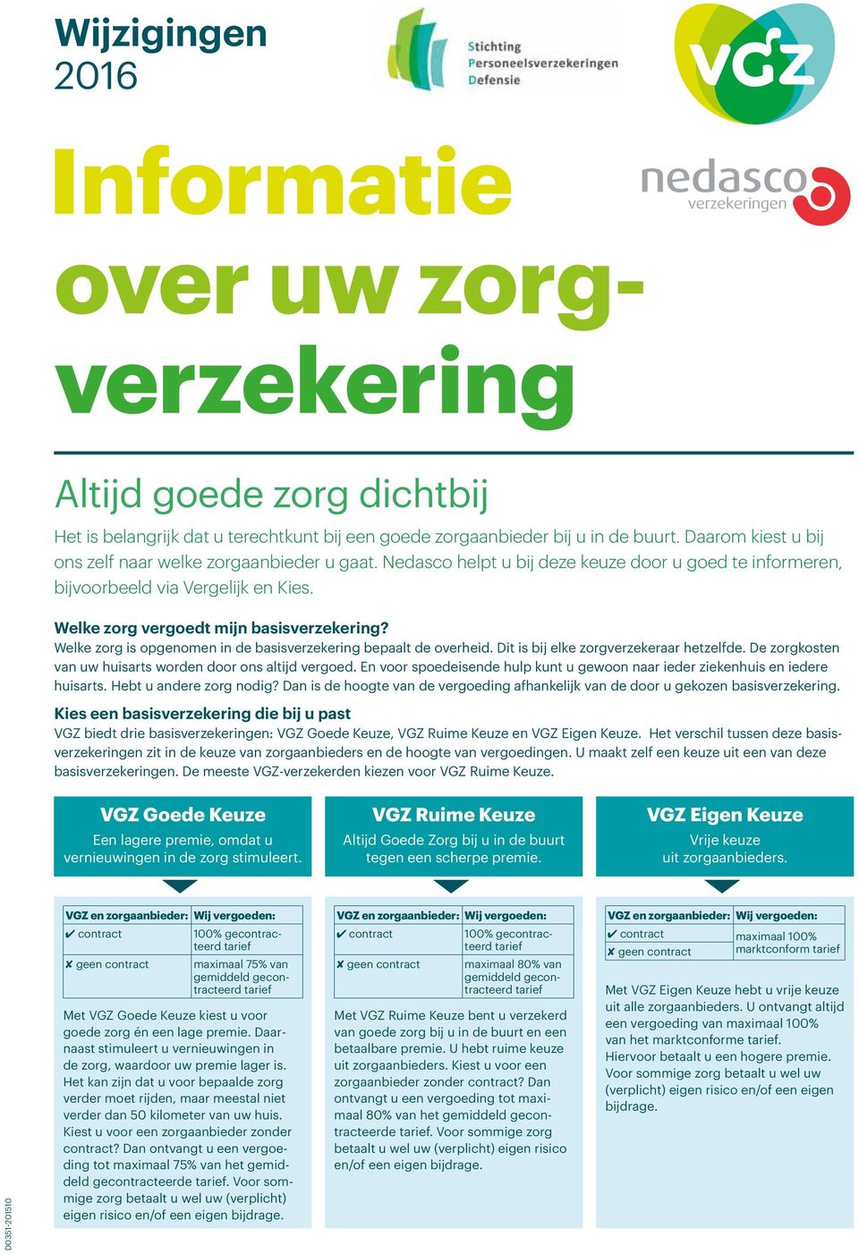 Welke zorg is opgenomen in de basisverzekering bepaalt de overheid. Dit is bij elke zorgverzekeraar hetzelfde. De zorgkosten van uw huisarts worden door ons altijd vergoed.