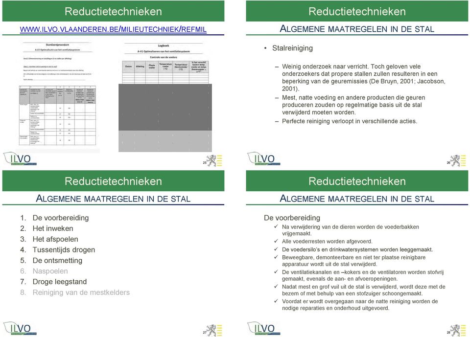 Mest, natte voeding en andere producten die geuren produceren zouden op regelmatige basis uit de stal verwijderd moeten worden. Perfecte reiniging verloopt in verschillende acties. 25 26 1.