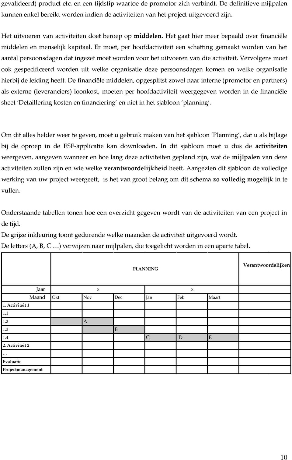 Er moet, per hoofdactiviteit een schatting gemaakt worden van het aantal persoonsdagen dat ingezet moet worden voor het uitvoeren van die activiteit.