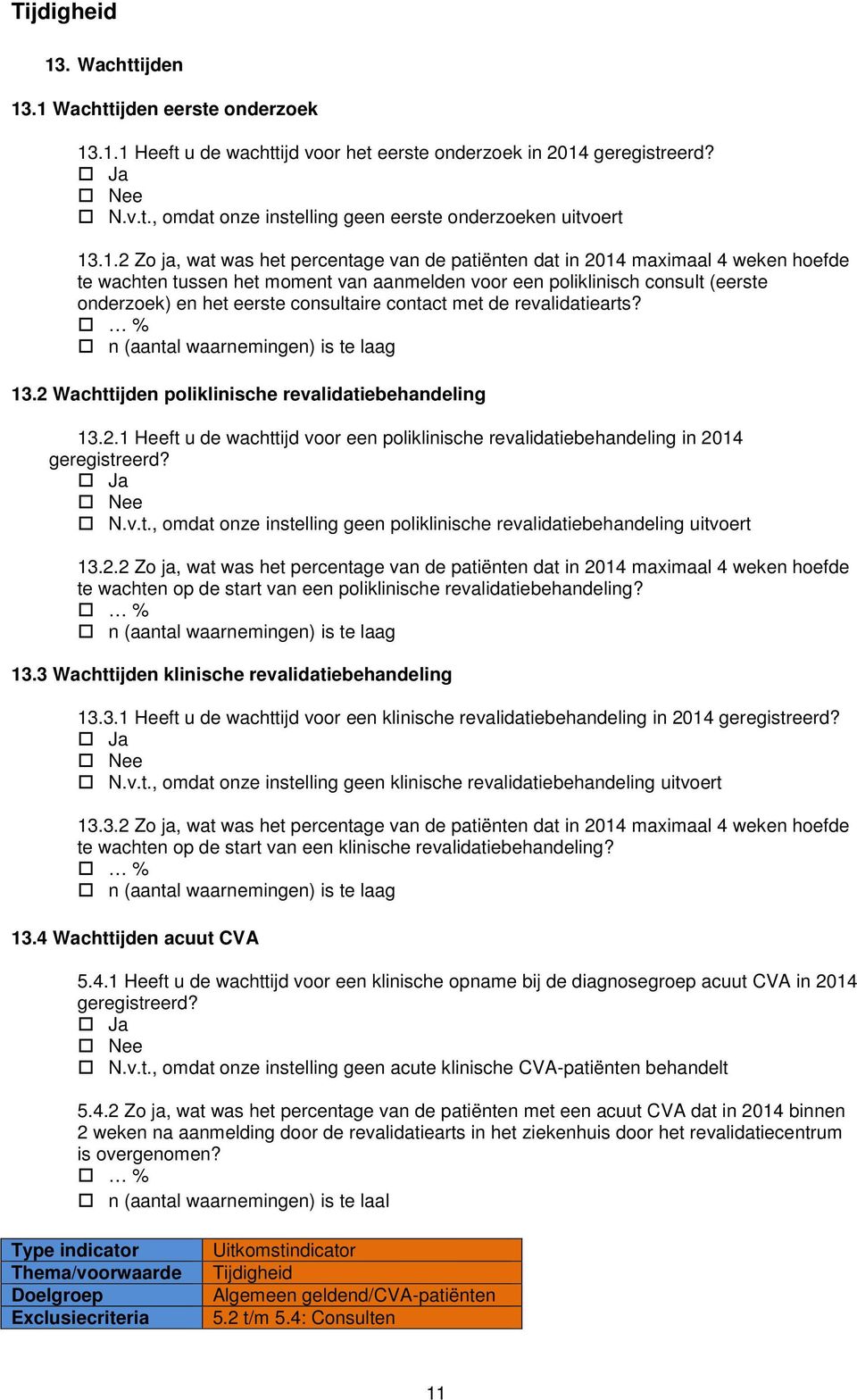 consultaire contact met de revalidatiearts? % n (aantal waarnemingen) is te laag 13.2 Wachttijden poliklinische revalidatiebehandeling 13.2.1 Heeft u de wachttijd voor een poliklinische revalidatiebehandeling in 2014 geregistreerd?