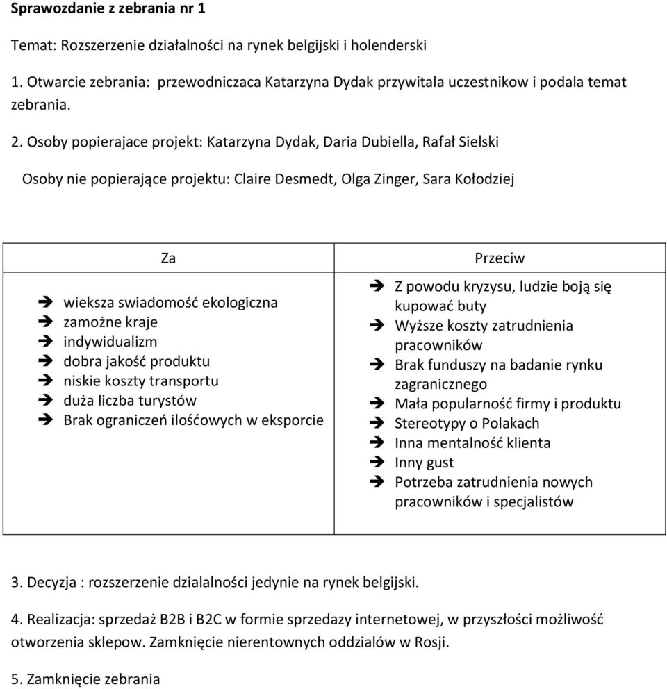 indywidualizm dobra jakość produktu niskie koszty transportu duża liczba turystów Brak ograniczeń ilośćowych w eksporcie Przeciw Z powodu kryzysu, ludzie boją się kupować buty Wyższe koszty