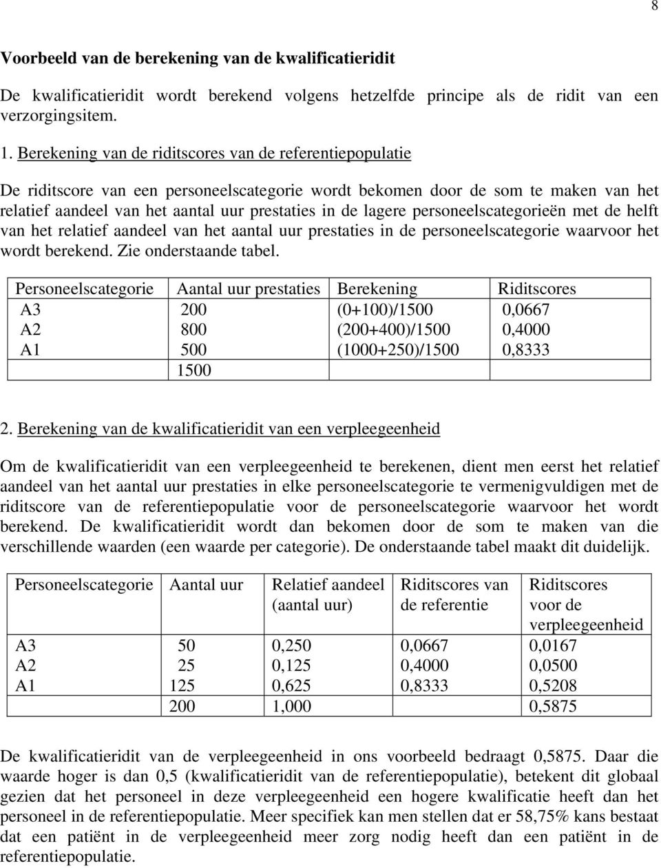 lagere personeelscategorieën met de helft van het relatief aandeel van het aantal uur prestaties in de personeelscategorie waarvoor het wordt berekend. Zie onderstaande tabel.