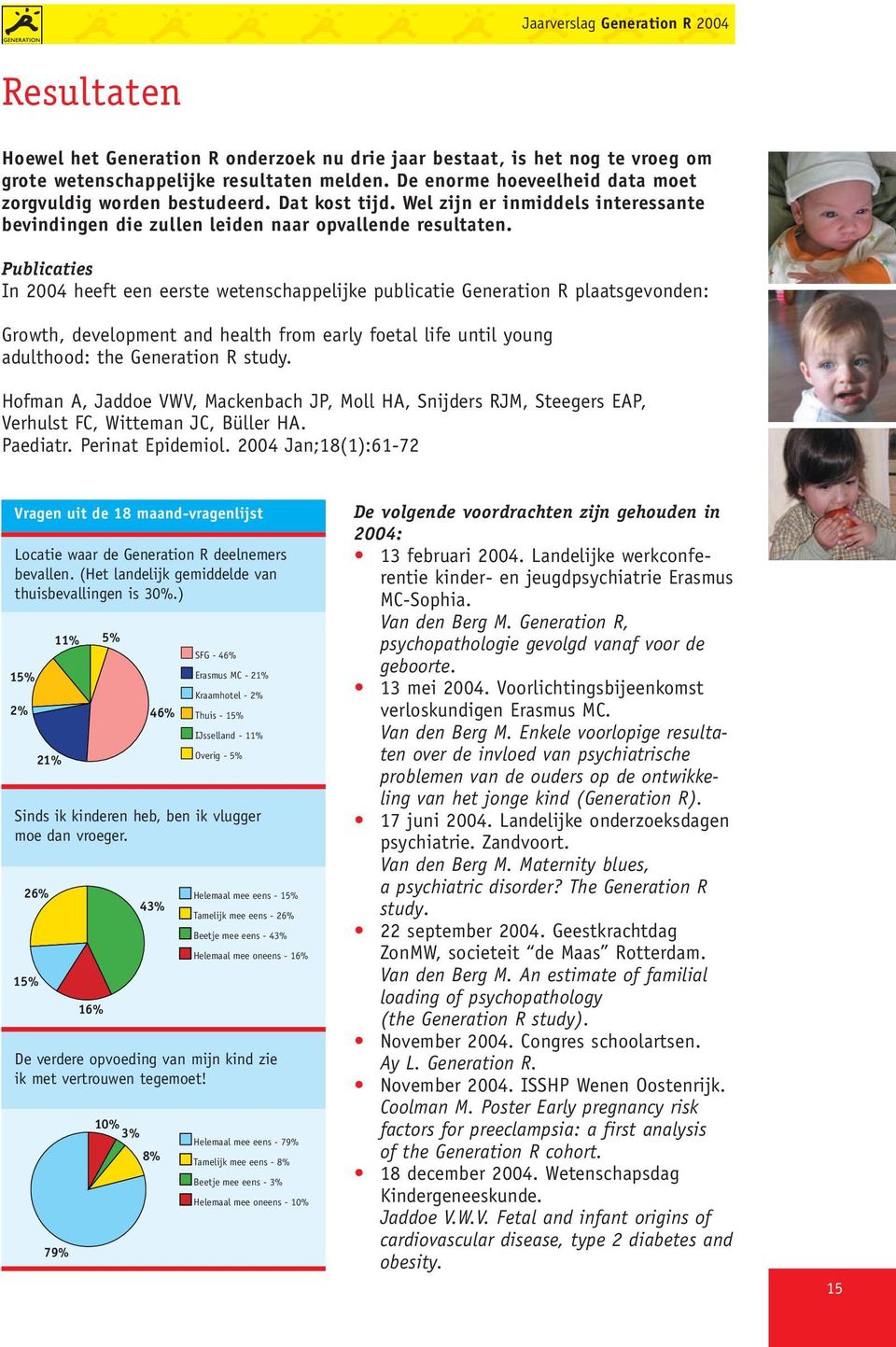 Publicaties In 2004 heeft een eerste wetenschappelijke publicatie Generation R plaatsgevonden: Growth, development and health from early foetal life until young adulthood: the Generation R study.