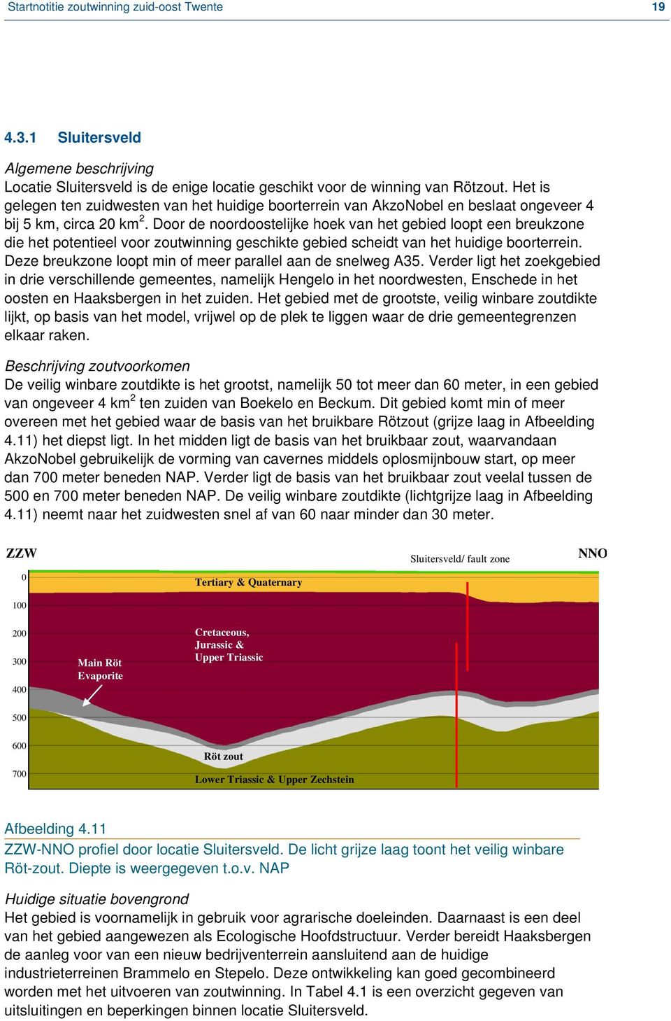 Door de noordoostelijke hoek van het gebied loopt een breukzone die het potentieel voor zoutwinning geschikte gebied scheidt van het huidige boorterrein.