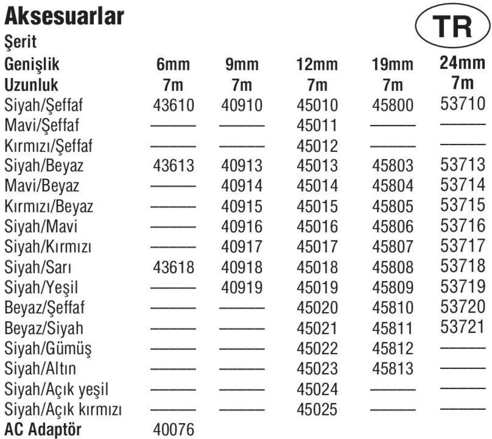 45017 45807 Siyah/Sarı 43618 40918 45018 45808 Siyah/Yeşil 40919 45019 45809 Beyaz/Şeffaf 45020 45810 Beyaz/Siyah 45021 45811 Siyah/Gümüş 45022