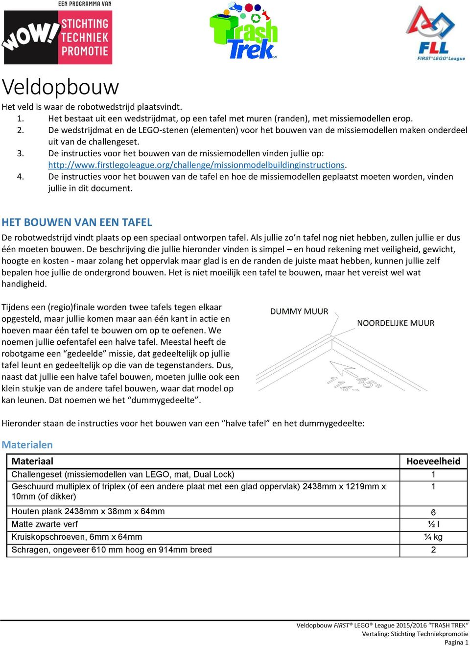 De instructies voor het bouwen van de missiemodellen vinden jullie op: http://www.firstlegoleague.org/challenge/missionmodelbuildinginstructions. 4.