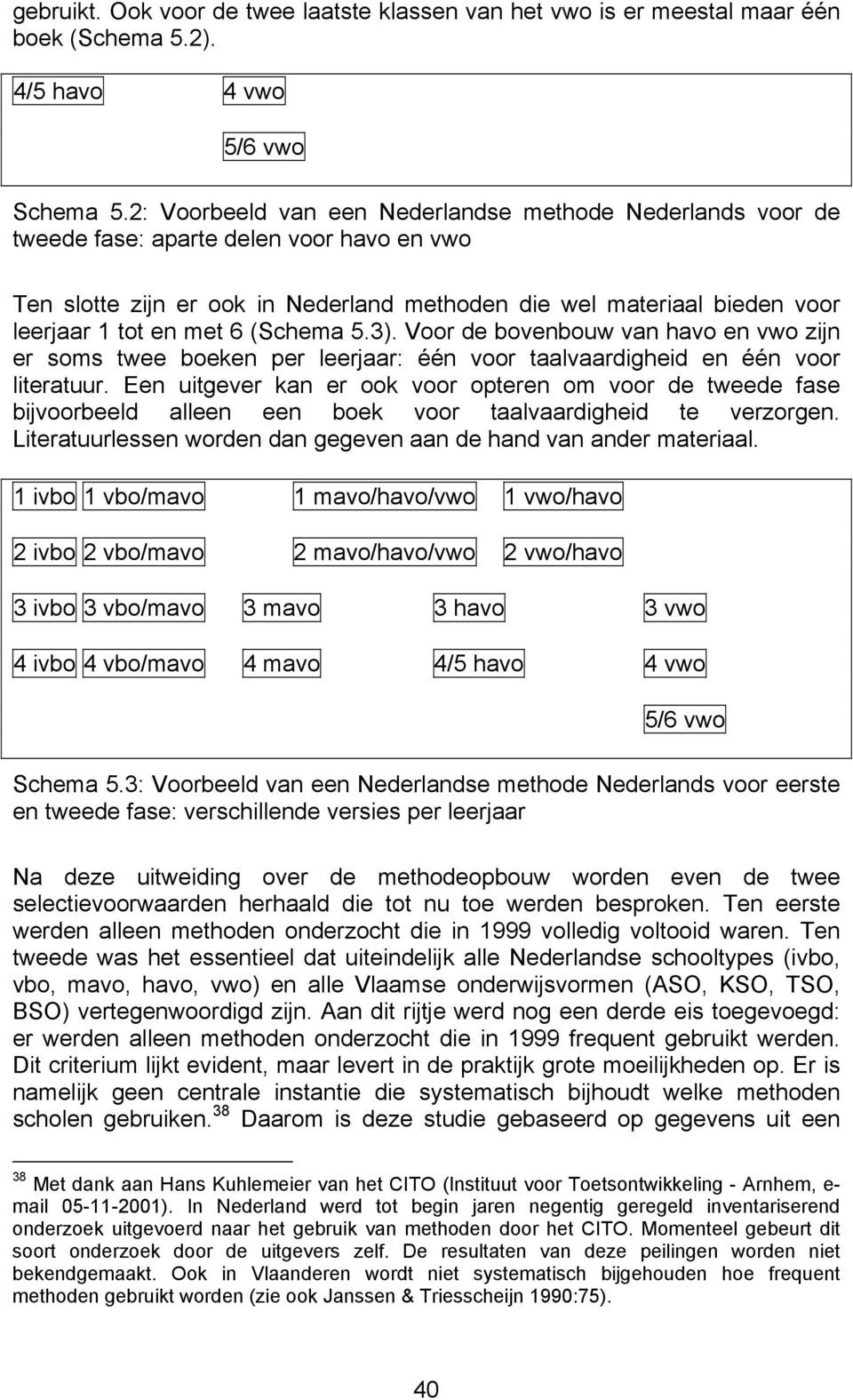 6 (Schema 5.3). Voor de bovenbouw van havo en vwo zijn er soms twee boeken per leerjaar: één voor taalvaardigheid en één voor literatuur.