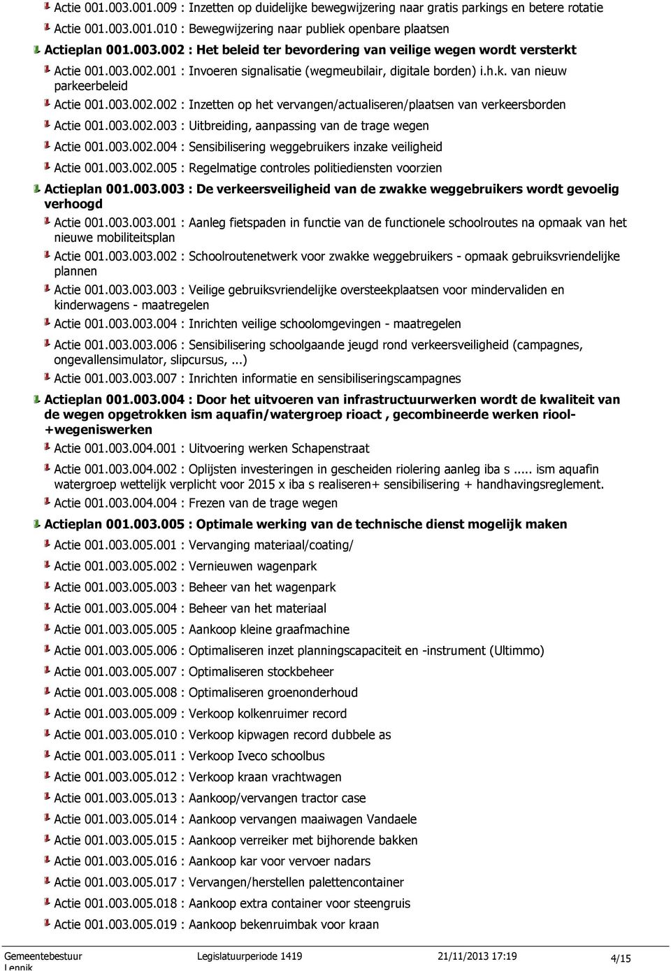 003.002.003 : Uitbreiding, aanpassing van de trage wegen Actie 001.003.002.004 : Sensibilisering weggebruikers inzake veiligheid Actie 001.003.002.005 : Regelmatige controles politiediensten voorzien Actieplan 001.