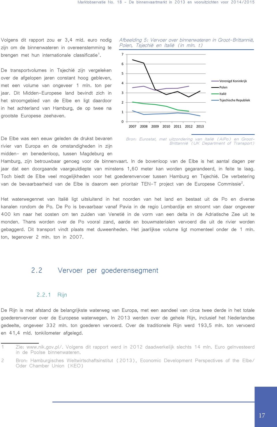 t) 7 De transportvolumes in Tsjechië zijn vergeleken over de afgelopen jaren constant hoog gebleven, met een volume van ongeveer 1 mln. ton per jaar.