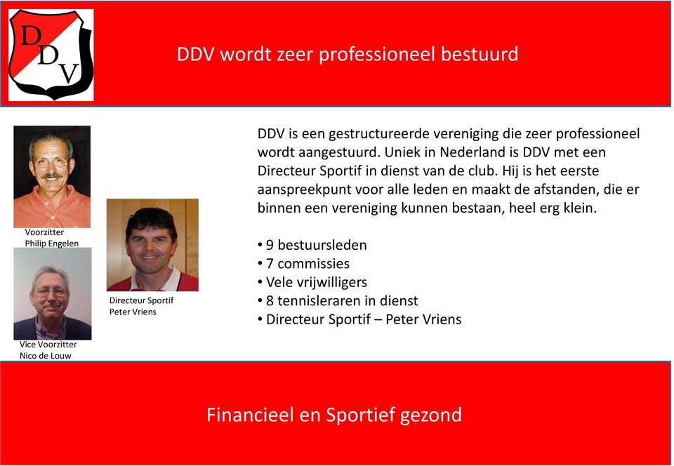 Uniek in Nederland is DDV met een Directeur Sportifin dienst van de club.