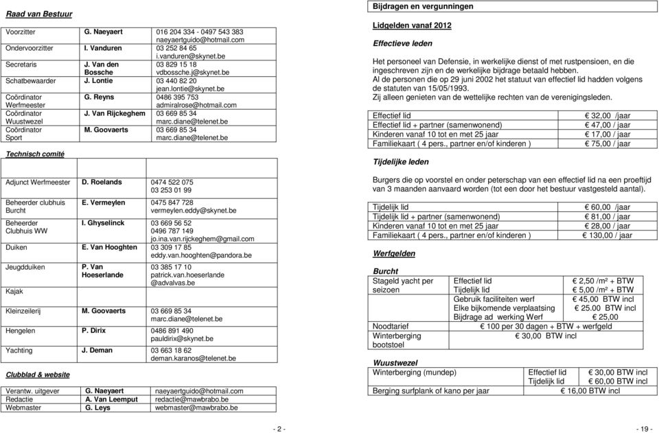 Van Rijckeghem 03 669 85 34 Wuustwezel Coördinator Sport Technisch comité marc.diane@telenet.be M. Goovaerts 03 669 85 34 marc.diane@telenet.be Adjunct Werfmeester D.