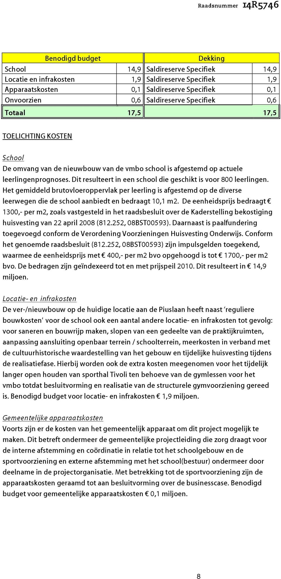 Dit resulteert in een school die geschikt is voor 800 leerlingen. Het gemiddeld brutovloeroppervlak per leerling is afgestemd op de diverse leerwegen die de school aanbiedt en bedraagt 10,1 m2.