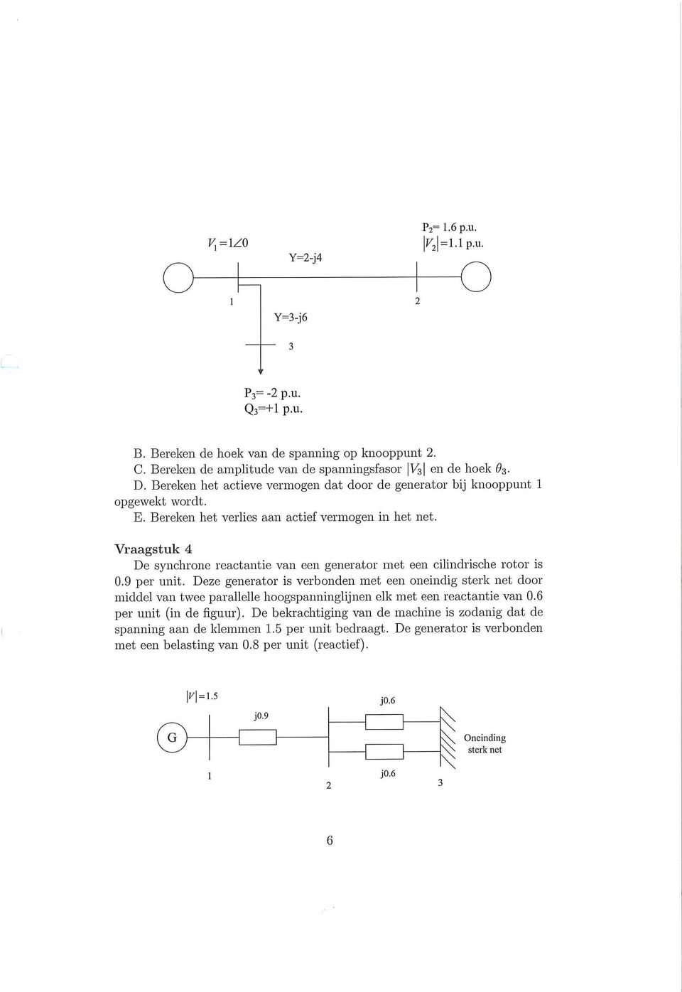 Vraagstuk 4 De synchrone reactantie van een generator met een cilindrische rotor is 0.9 per unit.