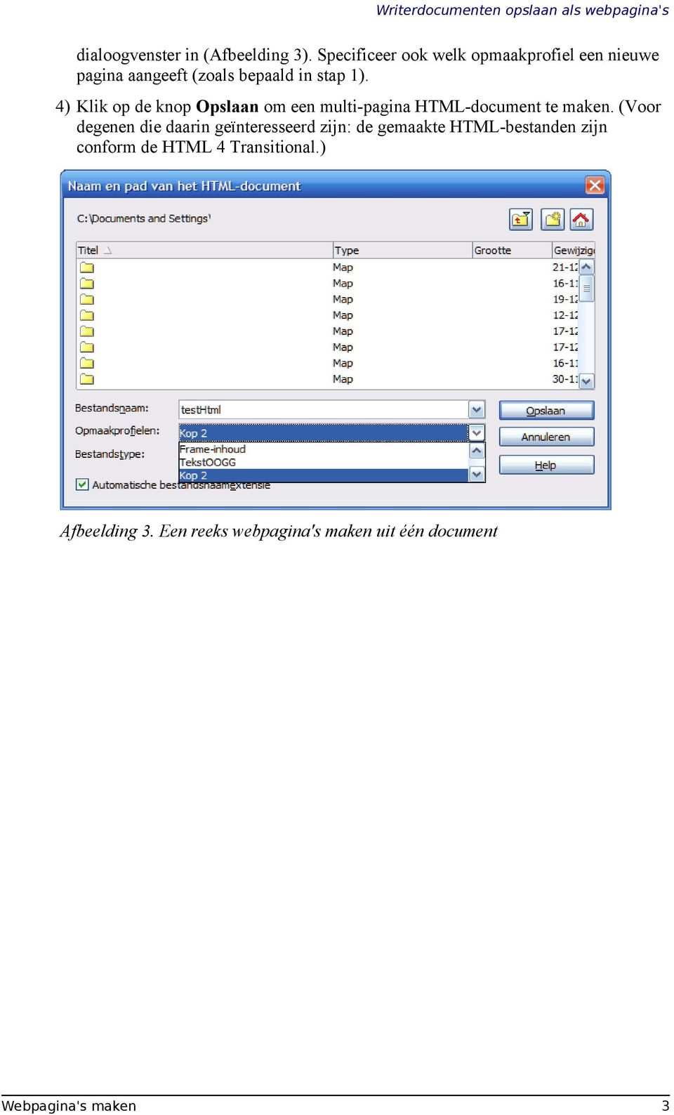 4) Klik op de knop Opslaan om een multi-pagina HTML-document te maken.